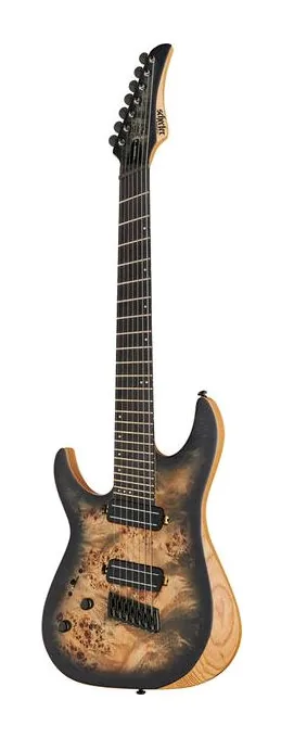 Schecter Reaper 7 Multiscale SCB LH ujęta od przodu na neutralnym tle