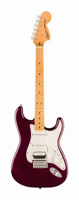 Squier CV 70s Strat HSS MN OXB ujęta od przodu na neutralnym tle