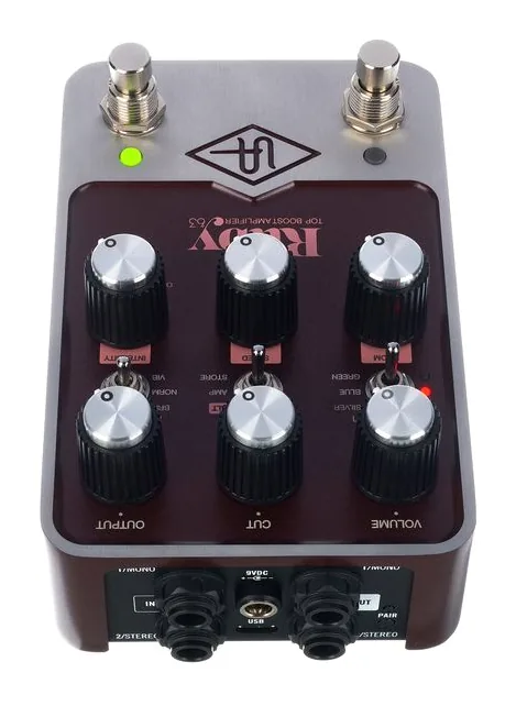 Universal Audio UAFX Ruby '63, gałki widziane z góry